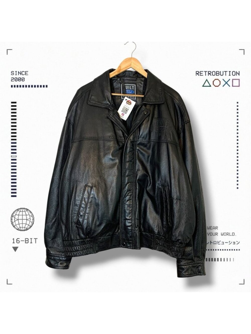 Vintage 90s Ford Embossed Leather Bomber Jacket Black Size XXL